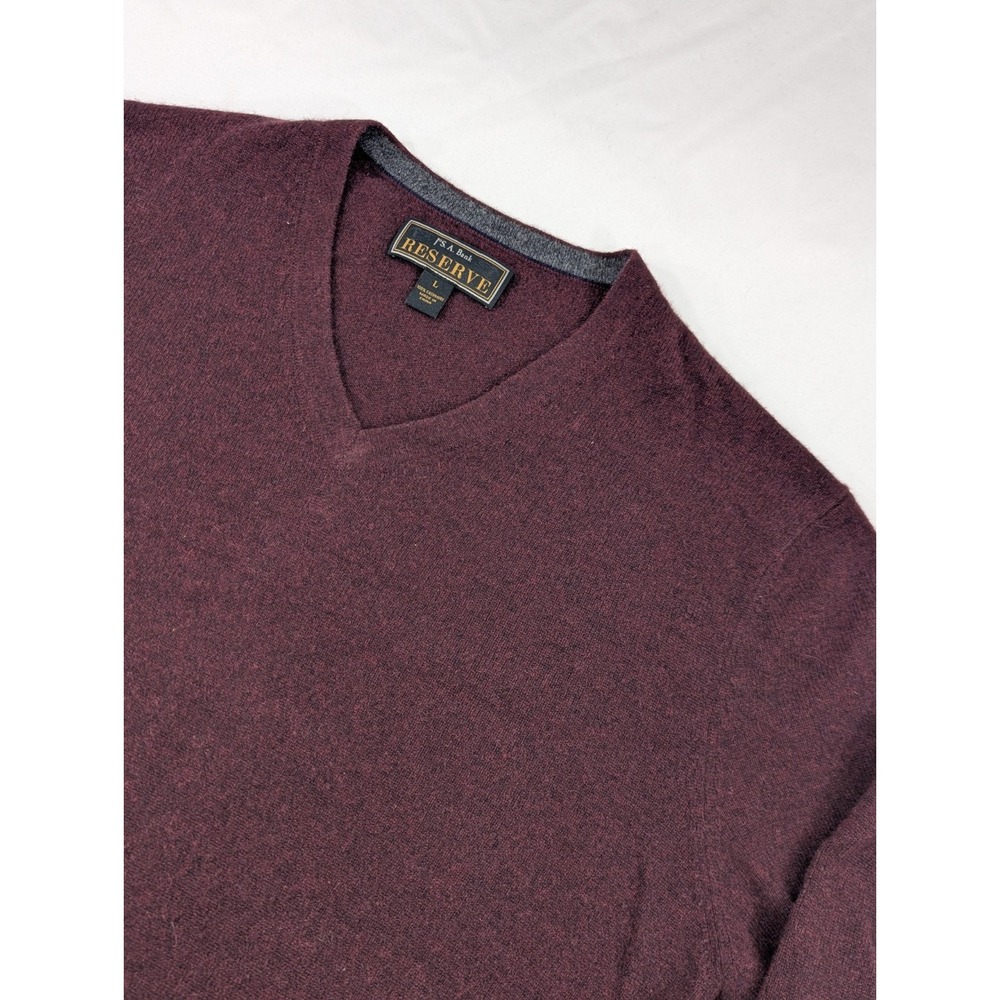 Jos. A. Bank Reserve 100% Cashmere Sweater Maroon L Pullover V Neck Long Sleeve